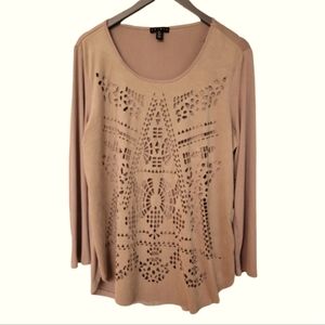 TRIBAL Microsuede Laser Cut Design Tan Tunic size Large